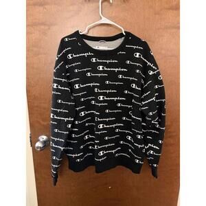 Champion Authentic Athleticwear Black Crewneck Sweatshirt with All-Over Logo